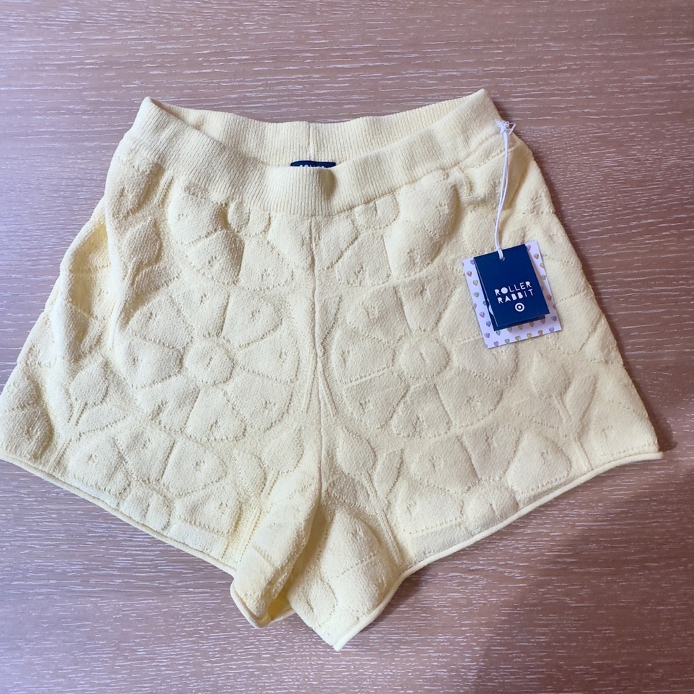 Roller Rabbit Pale Yellow Quilted High-Waist Knit Shorts